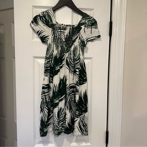 Peek Nordstrom jersey dress palm print girls size 10 ivory green ruched bodice